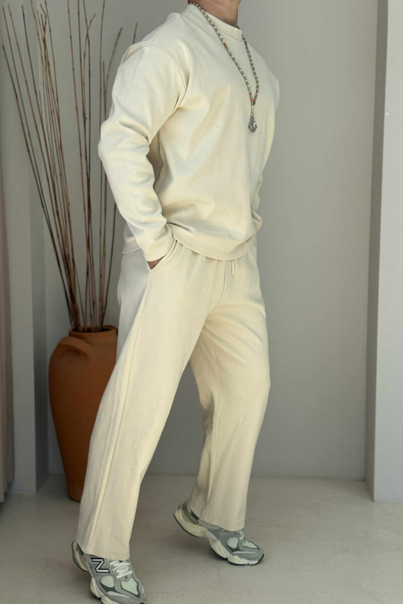 SWEATSHIRT+SWEATPANTS ONE COLOR MEN SET CREAM/KREM - 2