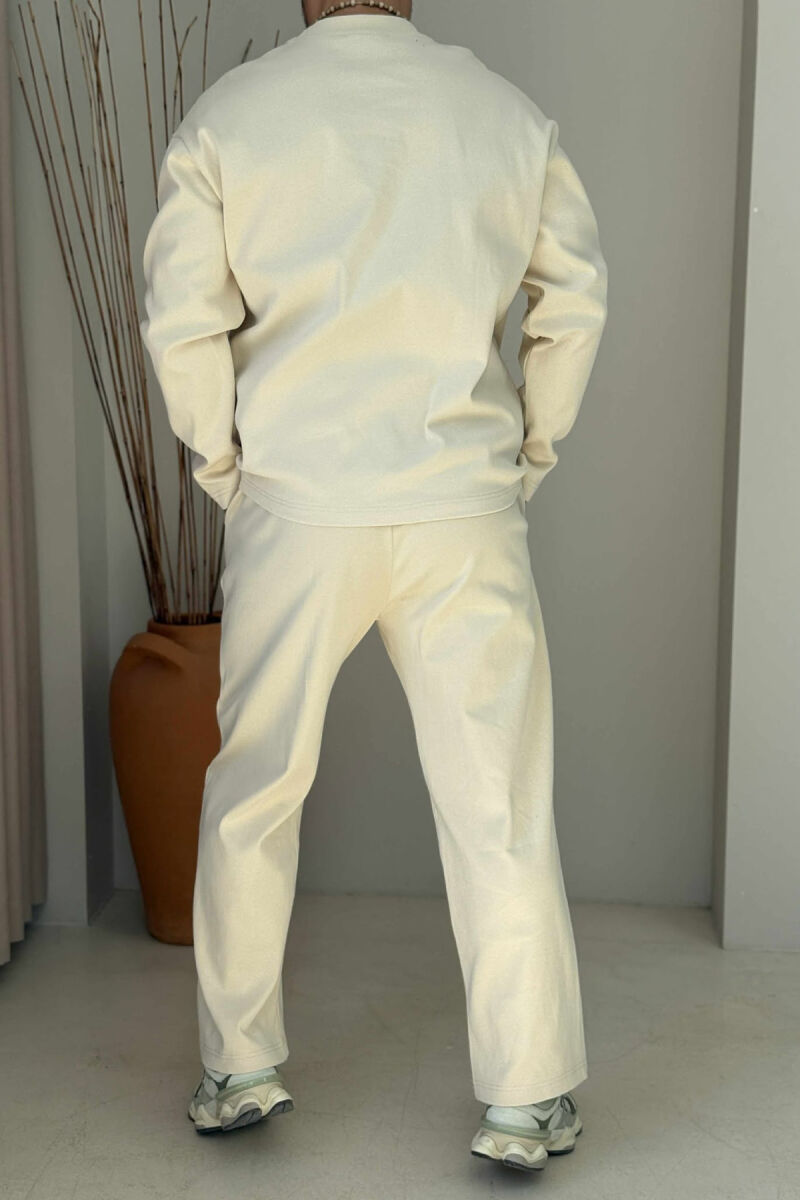 SWEATSHIRT+SWEATPANTS ONE COLOR MEN SET CREAM/KREM - 3