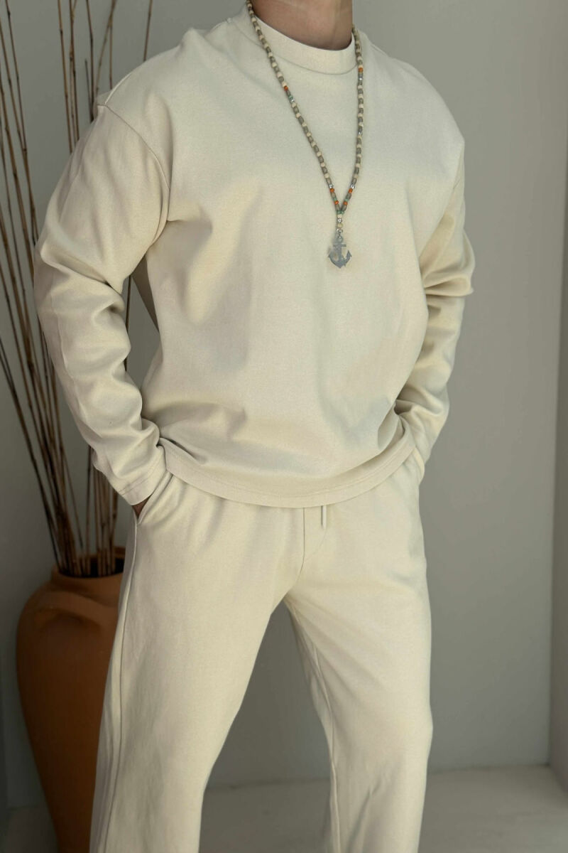 SWEATSHIRT+SWEATPANTS ONE COLOR MEN SET CREAM/KREM - 4