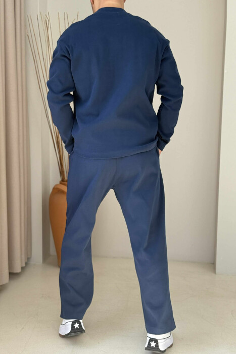 SWEATSHIRT+SWEATPANTS ONE COLOR MEN SET DARK BLUE/BEE - 2