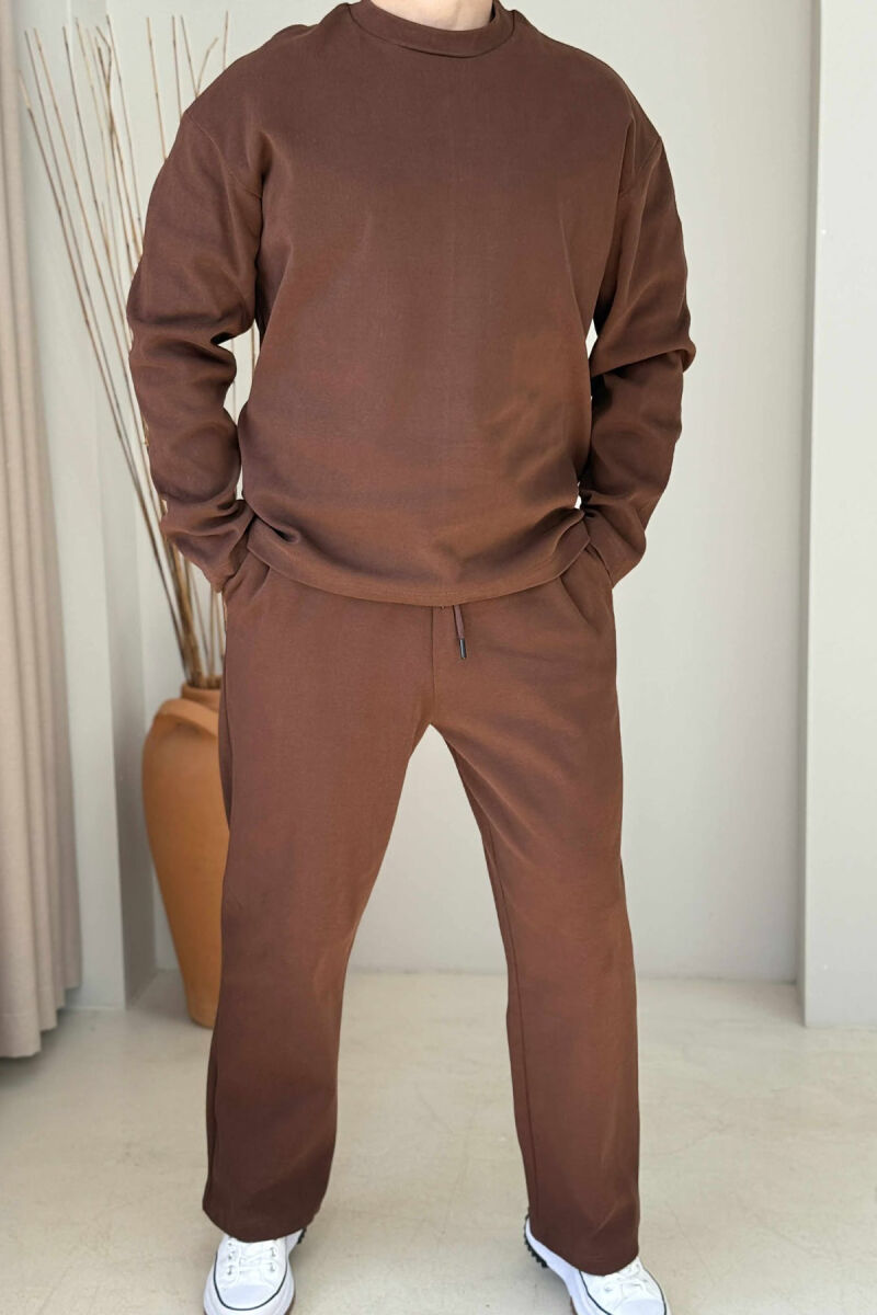 SWEATSHIRT+SWEATPANTS ONE COLOR MEN SET DARK BROWN/KAE - 1