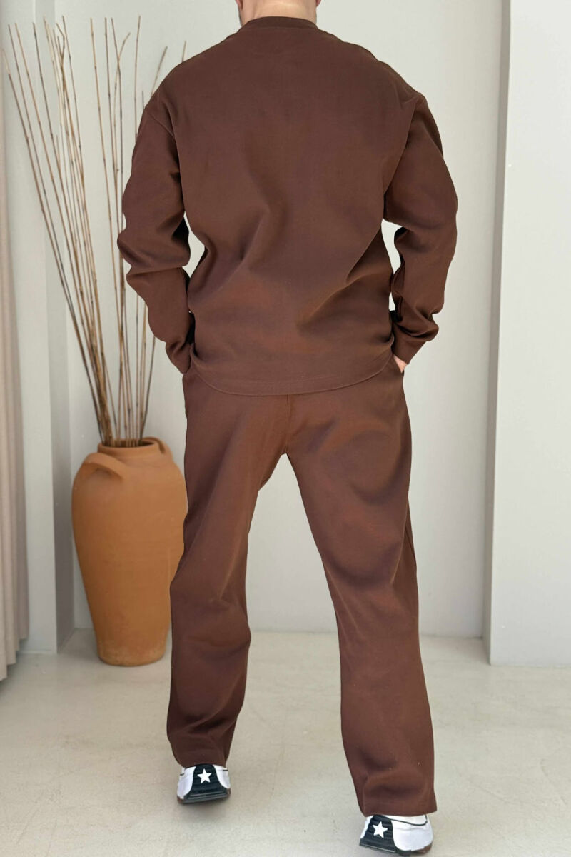 SWEATSHIRT+SWEATPANTS ONE COLOR MEN SET DARK BROWN/KAE - 2