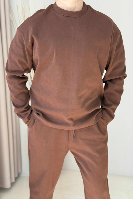 SWEATSHIRT+SWEATPANTS ONE COLOR MEN SET DARK BROWN/KAE - 3
