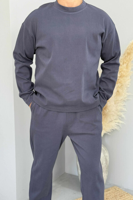 SWEATSHIRT+SWEATPANTS ONE COLOR MEN SET DARK GREY/GEE - 3