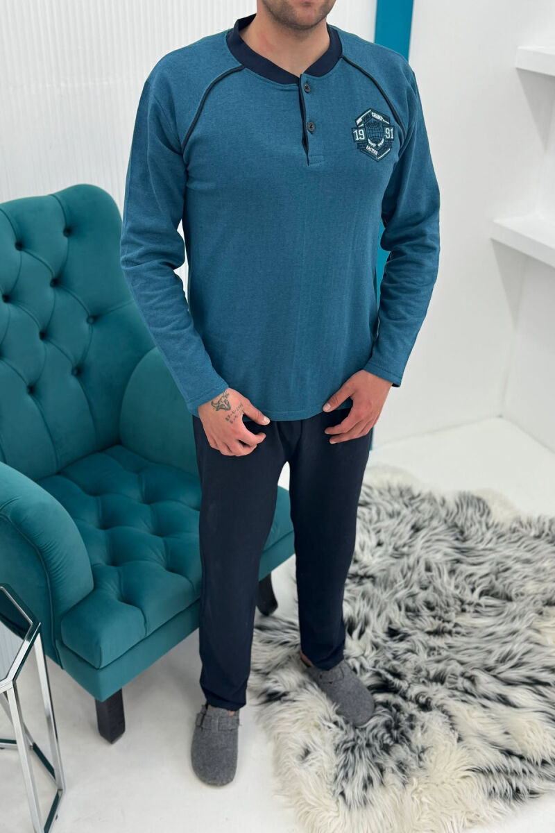 SWEATSHIRT+TROUSERS SMALL LOGO MEN PYJAMAS BLUE STONE/GK - 1