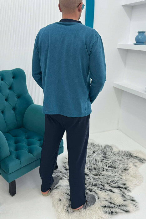 SWEATSHIRT+TROUSERS SMALL LOGO MEN PYJAMAS BLUE STONE/GK - 4