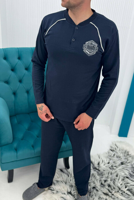 SWEATSHIRT+TROUSERS SMALL LOGO MEN PYJAMAS DARK BLUE/BEE - 3
