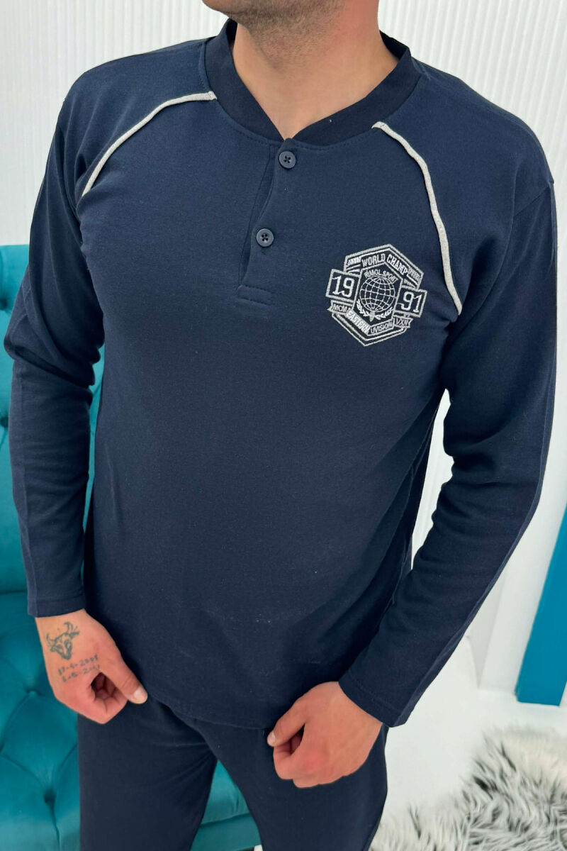 SWEATSHIRT+TROUSERS SMALL LOGO MEN PYJAMAS DARK BLUE/BEE - 5