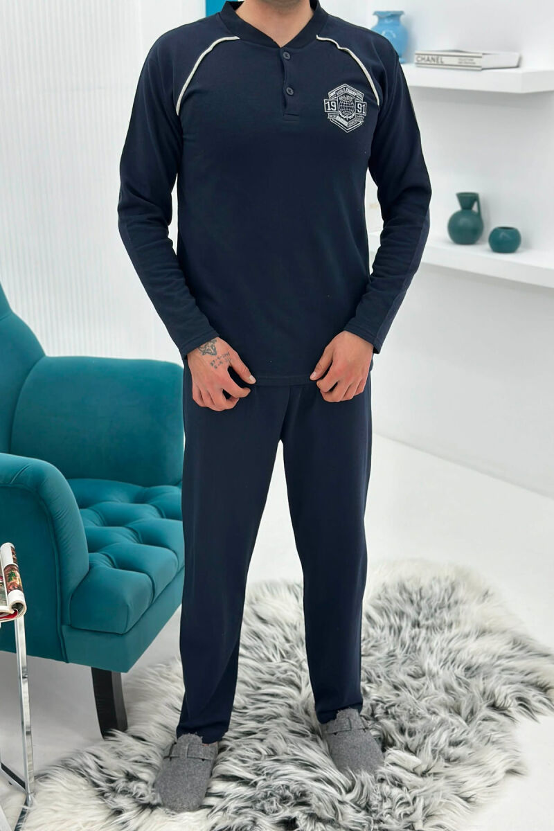 SWEATSHIRT+TROUSERS SMALL LOGO MEN PYJAMAS DARK BLUE/BEE - 1