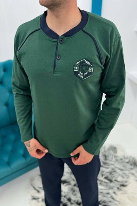 SWEATSHIRT+TROUSERS SMALL LOGO MEN PYJAMAS GREEN/JESHILE - 3