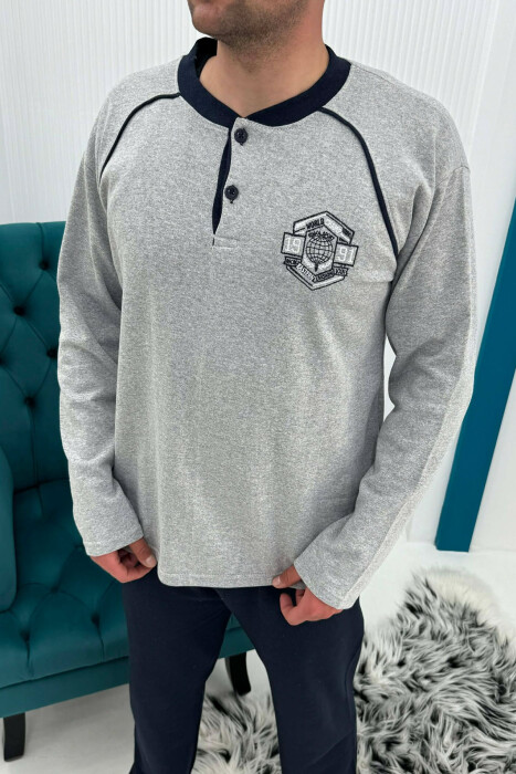 SWEATSHIRT+TROUSERS SMALL LOGO MEN PYJAMAS LIGHT GREY/GZ - 3