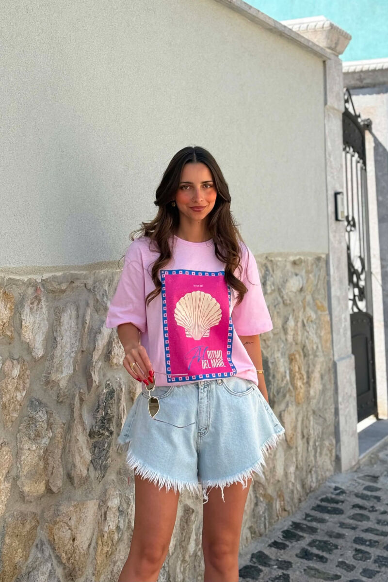 T-SHIRT I THJESHTE ME IMAZH PARA PER FEMRA NE NGJYRE ROZE - 1