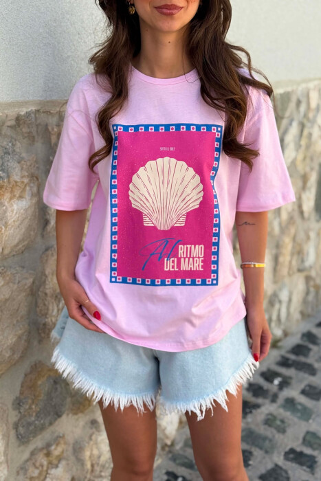T-SHIRT I THJESHTE ME IMAZH PARA PER FEMRA NE NGJYRE ROZE - 2