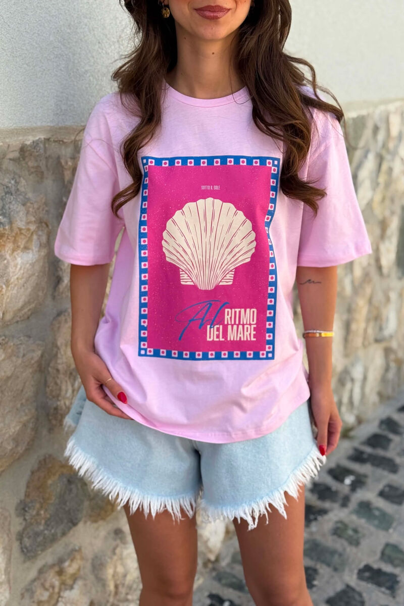 T-SHIRT I THJESHTE ME IMAZH PARA PER FEMRA NE NGJYRE ROZE - 2