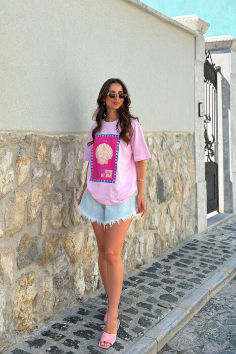 T-SHIRT I THJESHTE ME IMAZH PARA PER FEMRA NE NGJYRE ROZE - 3