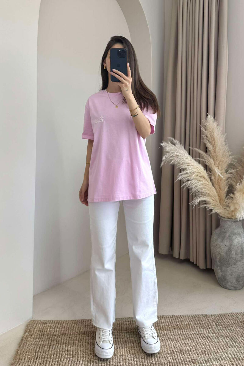 T-SHIRT I THJESHTË ME SHKRIM BARBIE PËR FEMRA NË NGJYRËN ROZË - 1