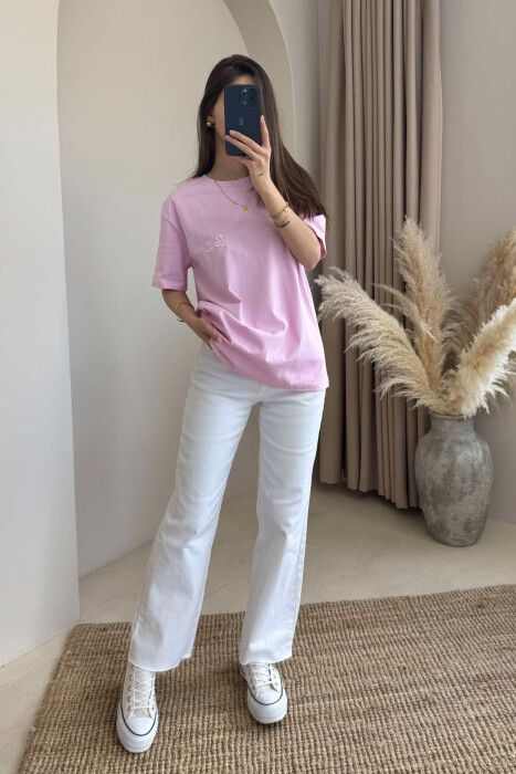 T-SHIRT I THJESHTË ME SHKRIM BARBIE PËR FEMRA NË NGJYRËN ROZË - 2