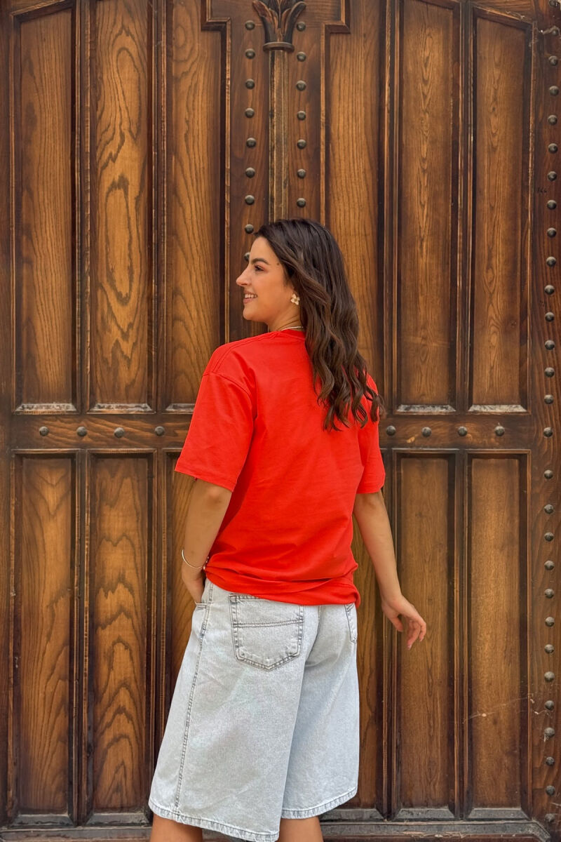 T-SHIRT I THJESHTË ME IMAZH PËR FEMRA NË NGJYRËN PORTOKALLI E ERRËT - 4