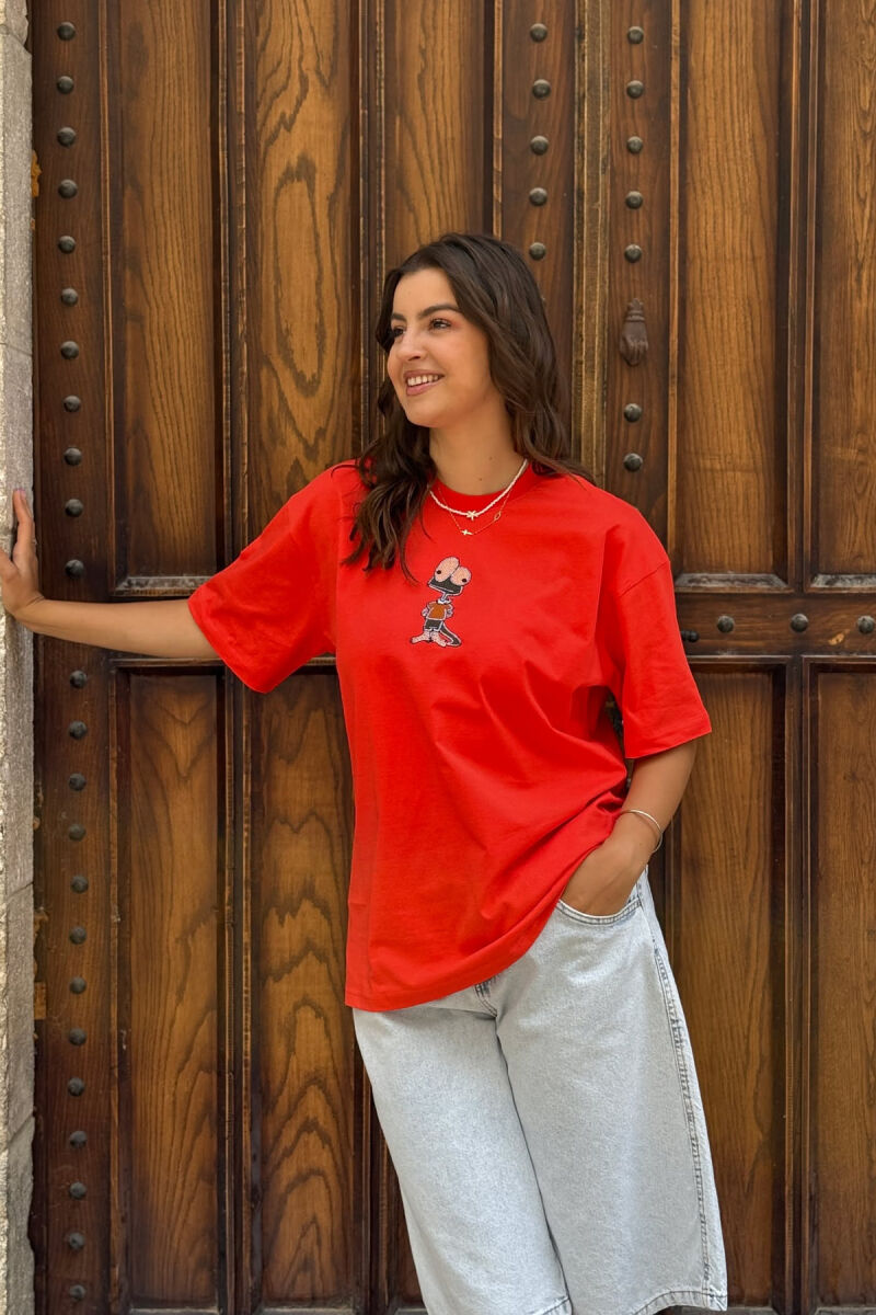 T-SHIRT I THJESHTË ME IMAZH PËR FEMRA NË NGJYRËN PORTOKALLI E ERRËT - 2