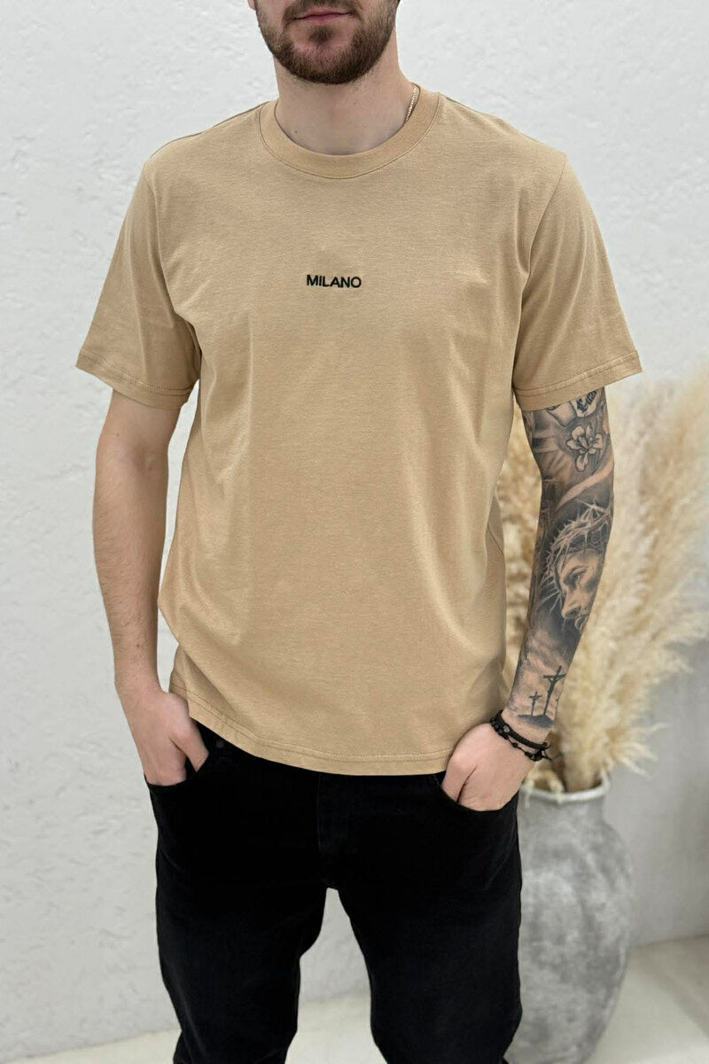 T-SHIRT I THJESHTË ME SHKRIME PËR MESHKUJ NË NGJYRËN BEZHE - 3