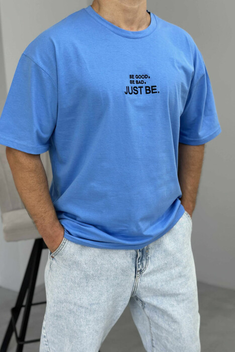 T-SHIRT I THJESHTË ME SHKRIME PËR MESHKUJ NË NGJYRËN BLU - 2