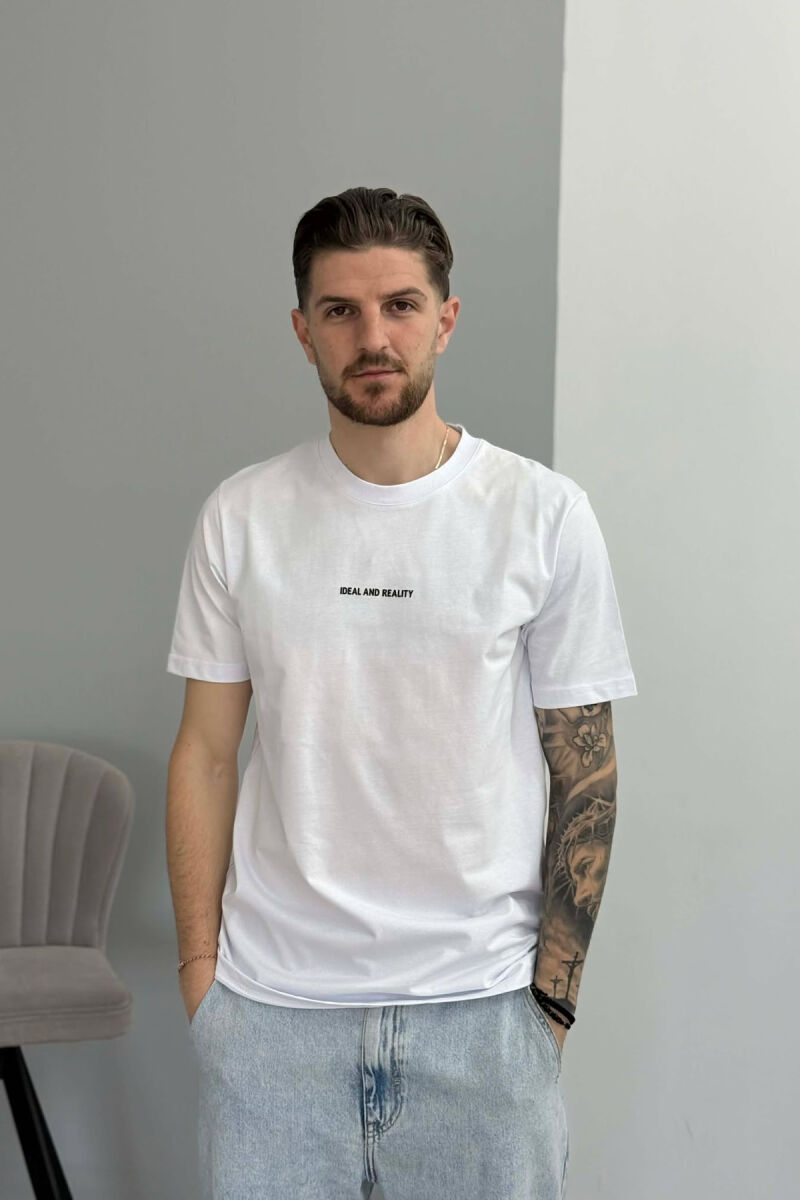 T-SHIRT I THJESHTË ME SHKRIME PËR MESHKUJ NË NGJYRËN E BARDHE - 1