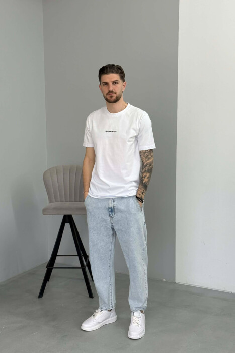 T-SHIRT I THJESHTË ME SHKRIME PËR MESHKUJ NË NGJYRËN E BARDHE - 3