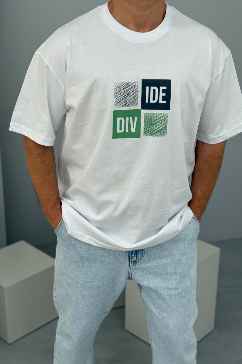 T-SHIRT I THJESHTË ME SHKRIME PËR MESHKUJ NË NGJYRËN E BARDHË - 2