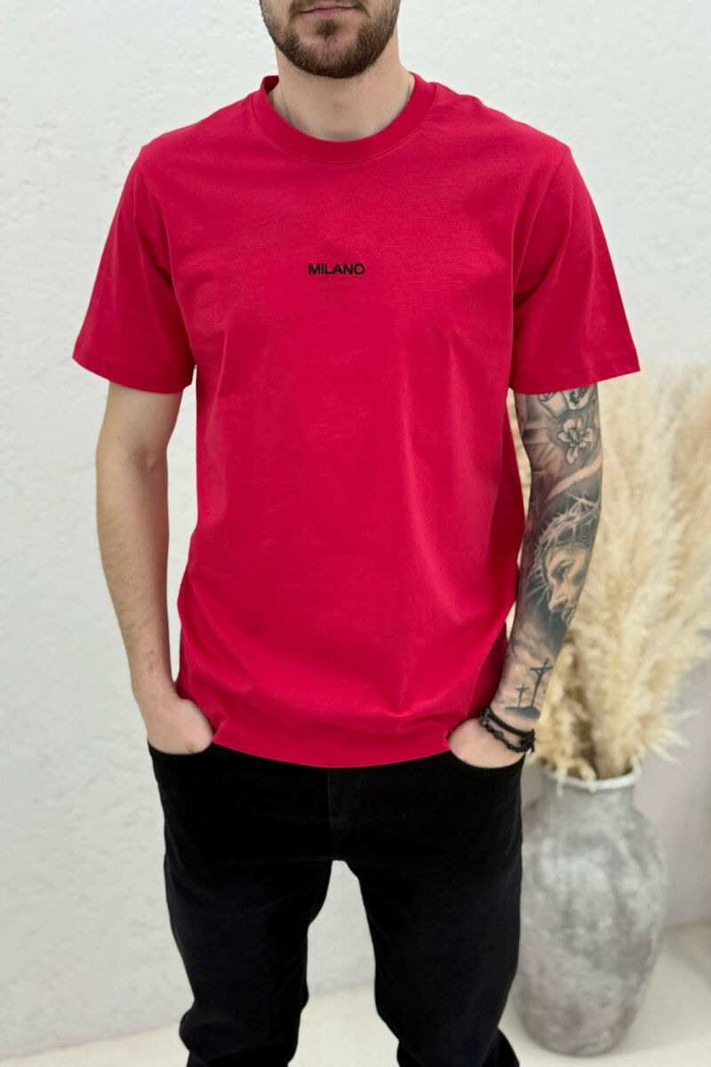 T-SHIRT I THJESHTË ME SHKRIME PËR MESHKUJ NË NGJYRËN E KUQE - 3