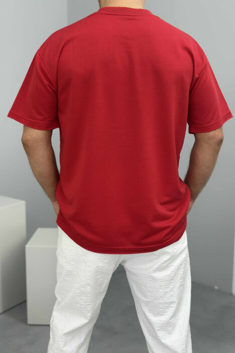 T-SHIRT I THJESHTË ME SHKRIME PËR MESHKUJ NË NGJYRËN E KUQE - 2