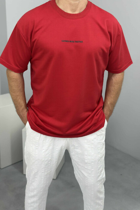 T-SHIRT I THJESHTË ME SHKRIME PËR MESHKUJ NË NGJYRËN E KUQE - 3