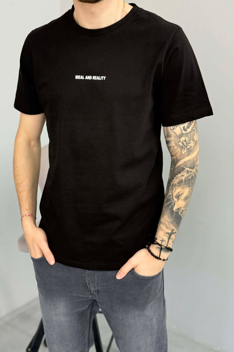 T-SHIRT I THJESHTË ME SHKRIME PËR MESHKUJ NË NGJYRËN E ZEZE - 2