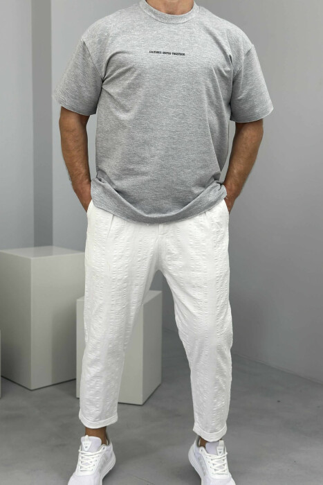 T-SHIRT I THJESHTË ME SHKRIME PËR MESHKUJ NË NGJYRËN GRI E ZBARDHUR - 1