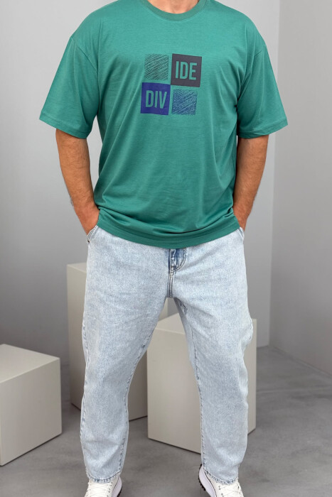 T-SHIRT I THJESHTË ME SHKRIME PËR MESHKUJ NË NGJYRËN JESHILE - 1