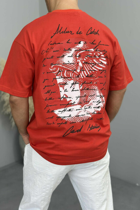 T-SHIRT I THJESHTË ME SHKRIME PËR MESHKUJ NË NGJYRËN PORTOKALLI E ERRËT - 4