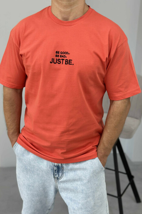 T-SHIRT I THJESHTË ME SHKRIME PËR MESHKUJ NË NGJYRËN PORTOKALLI - 3