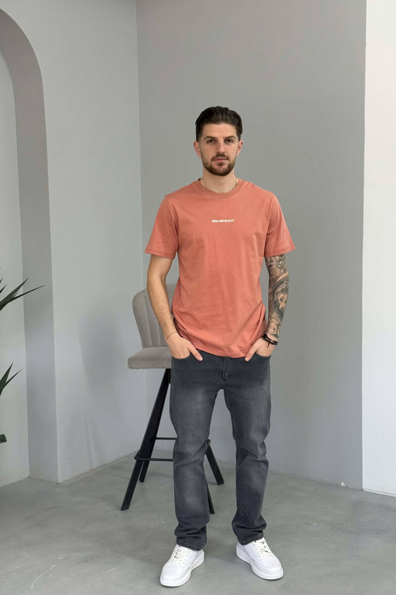 T-SHIRT I THJESHTË ME SHKRIME PËR MESHKUJ NË NGJYRËN PUDER - 3