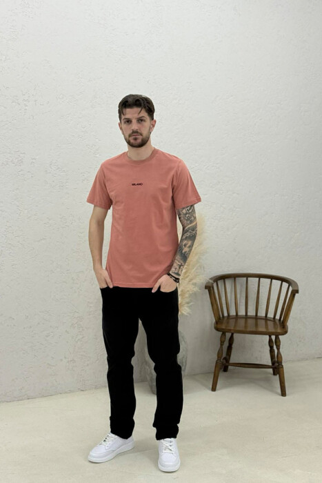 T-SHIRT I THJESHTË ME SHKRIME PËR MESHKUJ NË NGJYRËN PUDER - 2