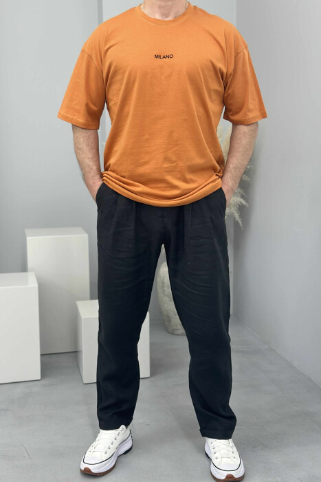 T-SHIRT I THJESHTË ME SHKRIME PËR MESHKUJ NË NGJYRËN TULLË - 1