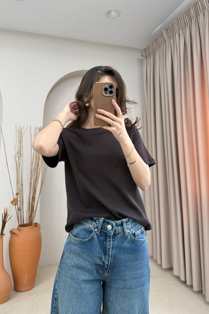 T-SHIRT I THJESHTE NJE NGJYRESH PER FEMRA NE NGJYRE KAFE - 2