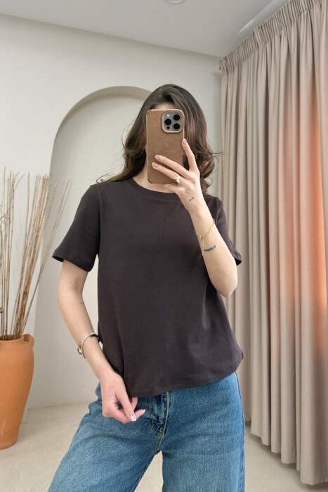 T-SHIRT I THJESHTE NJE NGJYRESH PER FEMRA NE NGJYRE KAFE - 3