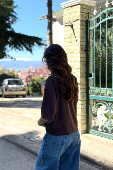 T-SHIRT I THJESHTE NJE NGJYRESH PER FEMRA NE NGJYRE KAFE - 4