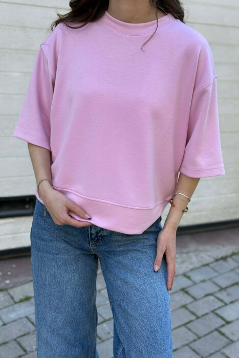 T-SHIRT I THJESHTE NJE NGJYRESH PER FEMRA NE NGJYRE ROZE - 3