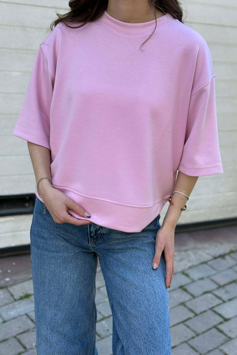 T-SHIRT I THJESHTE NJE NGJYRESH PER FEMRA NE NGJYRE ROZE - 3