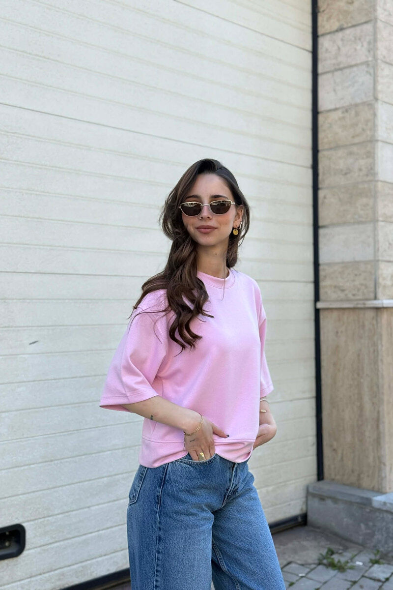 T-SHIRT I THJESHTE NJE NGJYRESH PER FEMRA NE NGJYRE ROZE - 4