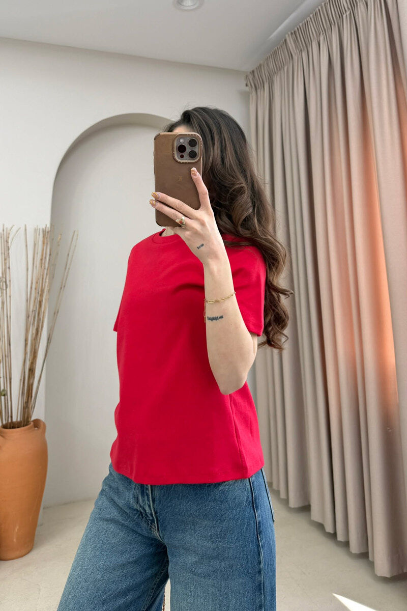 T-SHIRT I THJESHTE NJE NGJYRESH PER FEMRA NE NGJYRE TE KUQE - 3