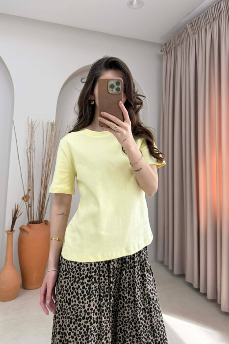 T-SHIRT I THJESHTE NJE NGJYRESH PER FEMRA NE NGJYRE TE VERDHE - 3