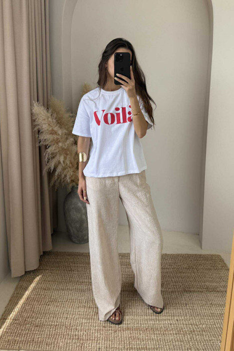 T-SHIRT I THJESHTË PËR FEMRA ME SHKRIM VOILA NË NGJYRËN E BARDHË - 3