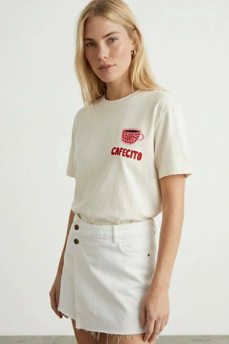 T-SHIRT ME IMAZH PARA & PAS PER FEMRA NE NGJYRE KREM - 2