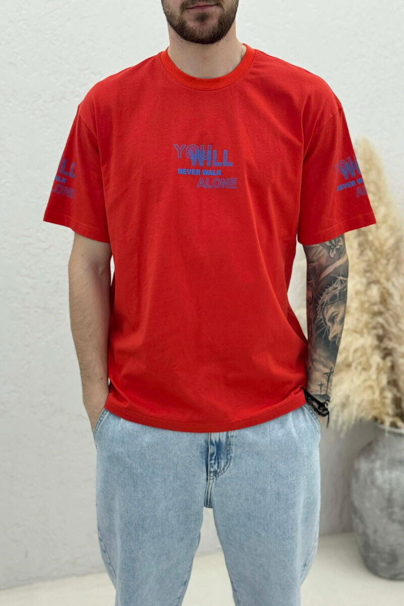 T-SHIRT ME SHKRIM PARA & PAS PER MESHKUJ NE NGJYRE PORTOKALLI TE ERRET - 3